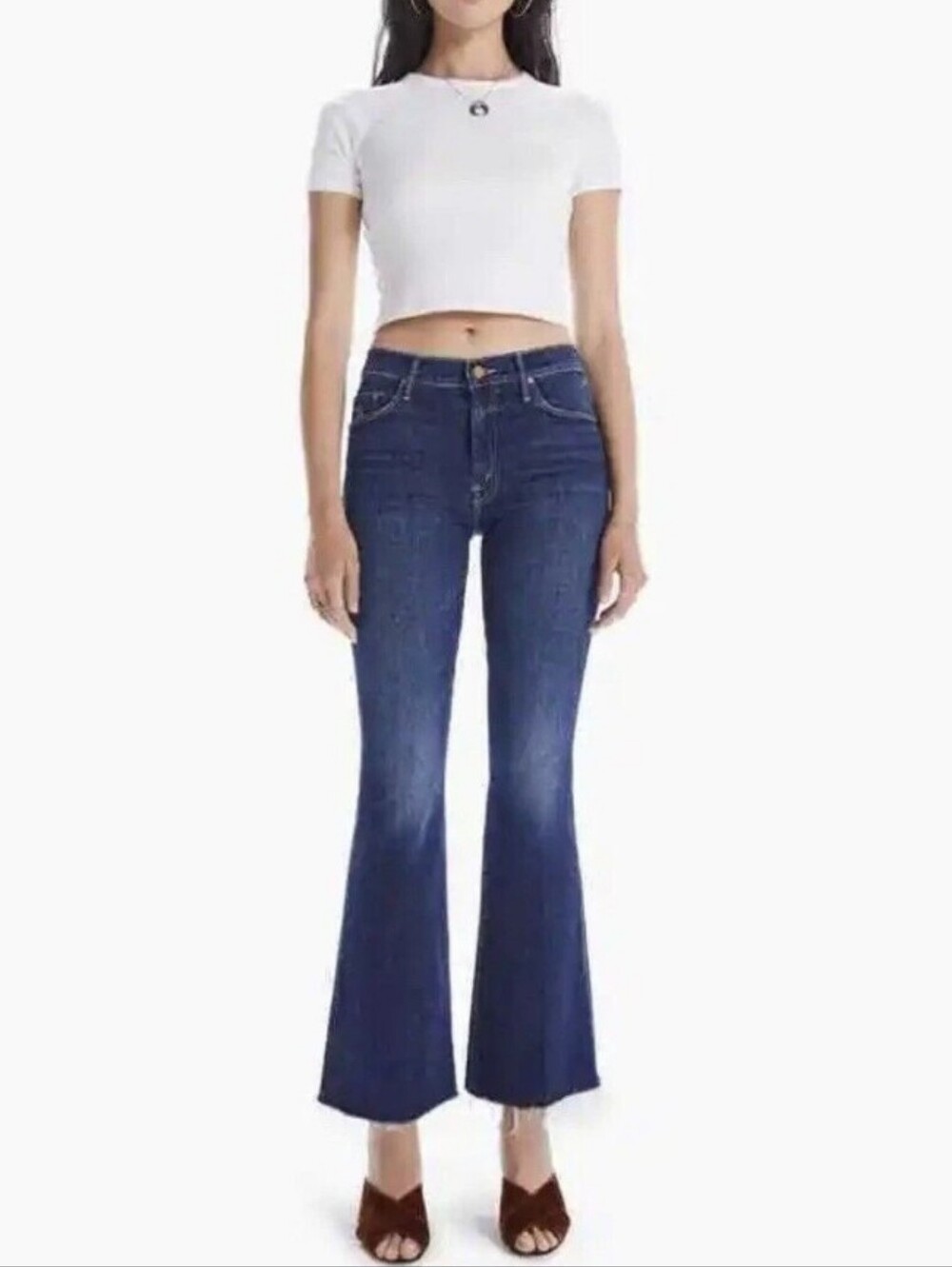 Mother The Weekender Fray Bootcut Flare Jeans Dark Wash Denim
